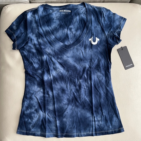 NWT -True Religion Women’s Buddha Foil Back Big V Neck Short Sleeve Tee - Size L - Picture 4 of 9